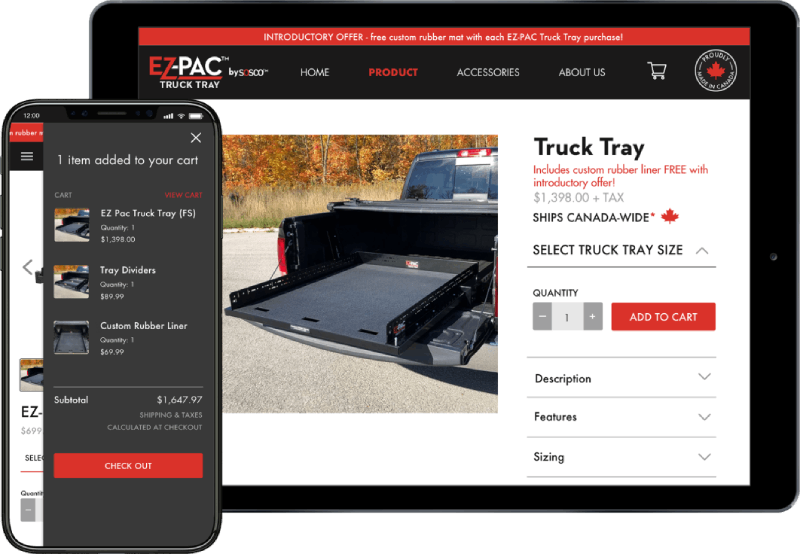 EZ-Pac Truck Tray Shopify website